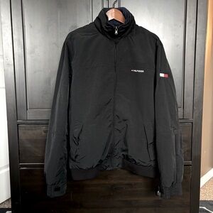 Men’s Tommy Hilfiger Black Bomber Style Mid-Weight Jacket with Fold-Away Hood XL